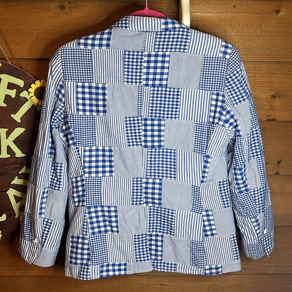 Brooks Brothers Patchwork Buffalo Plaid Blue Quilted Blazer Jacket Preppy Cotton - Picture 3 of 14